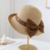 Nuevo Sombrero de Paja Bloqueador Solar 2026 con Ala Enrollada, Estilo Artístico Casual de Verano, Material de Algodón Plegado, Parasol y Protección Solar con Lazo