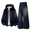 Novo terno casual de outono e inverno para homens, feito de algodão chinês, com um moletom com capuz e calça comprida, 320 gramas