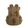 Mochila de Lona Encriptada Lavada Retro com Couro Bovino de Primeira Camada Mochila de Esportes ao Ar Livre Moda Atacado