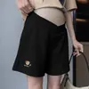 Shorts de maternidad de pierna ancha con cintura en V, tejido gofrado, soporte para el vientre, corte holgado, aptos para usar al aire libre, verano, talla grande, estilo hogareño, para revisiones prenatales, con bordado de oso