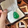 Pingente de Cabacinha em Prata S925 com Ágata Natural e Calcedônia Inlaid com Calcedônia Verde Clara, Corrente com Pingente para Presente Feminino