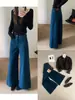 TOP de Outono estilo Europeu Linha Treze de Guangzhou versão Coreana versátil requintado retrô jeans flare com elasticidade em quatro direções 5787