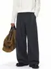 Calça Casual de Lã Sintética Pesada com Textura para Homens, Estilo Outono e Inverno, Caimento Fluido com Listras Verticais, Calça Social Plissada de Caimento Solto