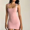 Ropa de mujer europea y americana, verano 2024, Amazon, nuevo vestido sexy de color sólido con cuello cuadrado y lazo a la cadera para mujer