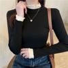 Comercio exterior al por mayor otoño e invierno nueva camisa de cachemira de manga larga con cuello alto y encaje de manga larga camiseta ajustada para mujer