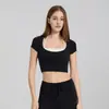 Top de Yoga Antibacteriano Refrescante Color Block Manga Curta Com Bojo Semifixo Corrida Slim-Fit Sutiã Esportivo Respirável Top Fitness