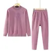 Conjunto de Ropa Interior Térmica de Terciopelo Talla Plus para Mujeres de Mediana Edad y Mayores, Abuela de 60 Años, Cuello Semi-Alto, Ropa Cálida Engrosada, Top de Otoño y Pantalones de Otoño