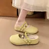 Sandálias de linho trançado de corte baixo para mulheres, novos tamancos fechados com fivela vintage para o outono de 2026, sapatos Birkenstock de sola grossa