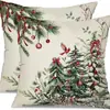 Funda de Almohada Navideña Nueva Coche Pino Copo de Nieve Bola de Navidad Estampado de Lino Decoración de Habitación Cojín de Sofá