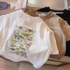 Camiseta Infantil de Manga Curta 100% Algodão Verão Novo Estilo Menino Bebê Desenho Dinossauro Estampado Bonito Top Externo t