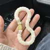 Pulsera de Raíz de Bodhi Natural, Estilo Intestino de Cerdo Blanco Porcelana, Sencilla de una Sola Vuelta con Cuentas Budistas, Suave al Tacto, Pulsera Tejida a Mano, Mayoreo