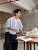 Camisa a Rayas Retro Americana de Dos Piezas Falsas para Hombres y Mujeres, Estilo Old Money de Primavera, Fresca y Casual, Corte Holgado, Camisa Versátil de Manga Larga