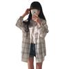 2026 Primavera Nuevo Abrigo Delgado Cardigan de Cuadros Camisa de Manga Larga Estudiante Moda para Mujer