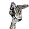 Pijama de Cachemira Compuesta a Cuadros Engrosado para Mujer Invierno Nuevo Estilo Cálido con Forro de Polar Moda Casual Traje para el Hogar para Usar Afuera