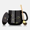 Taza cerámica navideña creativa y elegante de alto valor con tapa y cuchara, taza de café de moda para parejas