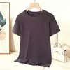 Camiseta Básica de Manga Corta para Mujer, Color Sólido Versátil, Costilla, Verano, 230g, Top Delgado Elástico de Manga Corta