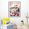 Pintura de Diamantes Punto de Cruz DIY Hecho a Mano Venta Caliente en Amazon Estilo Japonés Flor de Cerezo Rosa Gato Lindo Animal Sala de Estar