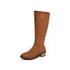 Botas Altas de Tacón Grueso Largas Estilo Europeo y Americano con Cremallera Lateral para Mujer Pequeñas por Encima de la Rodilla Deseo Estilizadas Moda Ante Botas de Exportación