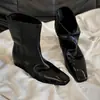 Versión de cuero~Botines cortos casuales relajados cómodos simples para mujer, botas de moda versátiles retro con punta cuadrada elegantes