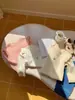 Otoño 2024 Camiseta infantil de dos piezas con puños a rayas, camisa básica de manga larga para niñas coreanas, camiseta de manga larga