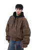 Jaqueta Masculina Nova Estilo Americano Outono e Inverno Falsa Duas Peças Maillard Espessada Preguiçosa Solta com Capuz