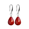 Aretes de Perla Estilo Coreano Gancho de Plata 925 Moda Simple Perla Roja Forma de Gota Gancho para Oreja