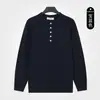 Suéter tipo polo tejido para hombre, otoño e invierno, estilo old money, de negocios, cálido, de manga larga, color liso, cuello redondo, top casual