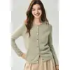 Suéter Cardigan de Gola Redonda Campari 25% Seda de Amora 75% Caxemira Feminino Solto Simples Tricotado Cor Sólida Outerwear