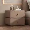 Gabinete de noche estilo crema para dormitorio, mesa de noche para el hogar, gabinete de almacenamiento de cuero de lujo ligero de alta gama, mesa de noche sin instalación