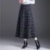 Saia Midi Estampada Elegante Feminina 2026 Outono/Inverno Nova Cintura Alta Emagrecedora Longa Estilosa Versátil Barra Larga