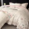 Conjunto de Quatro Peças Bordado em Tencel Lavado de Alta Qualidade Verão Seda Gelada Refrescante Estilo Luxo Leve Capa de Edredom Lençol de Cama Roupa de Cama para Dormir Sem Nada