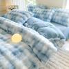 Invierno Nuevo Felpa de Conejo Imitación Juego de Cuatro Piezas Alto Gramaje Terciopelo Doble Cara Engrosado Cálido Cama Juego de Sábanas Funda de Edredón Dormitorio Juego de Tres Piezas