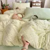 Juego de cuatro piezas de algodón lavado con lunares estilo ins, fresco y sencillo, funda nórdica y sábana de algodón puro, juego de tres piezas de algodón para dormitorio estudiantil 4