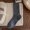 Calcetines apilables estilo japonés para primavera y otoño, costura sin costuras, color liso, serie de colores de algodón y lino calados, calcetines de moda de media pantorrilla para mujer