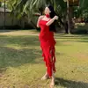 Impresionante Vestido Rojo de Estilo Francés con Tirante Irregular para Mujer, Diseño de Verano con un Toque de Elegancia, Adecuado para Vacaciones en la Costa y la Playa