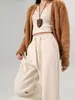 Pantalones Anchen de Acetato y Lana de Oveja Negro-Gris Otoño/Invierno 2026 Caída Suave Pierna Ancha Pierna Recta Pantalones Casuales para Mujer