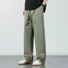 Pantalones Casuales de Algodón Delgado Color Verde Militar para Hombre Verano 2026, Corte Holgado, Talla Grande, Versátiles, Simples de Pierna Recta Largos, Modernos