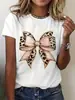 Camiseta Estampa de Leopardo Gráfica Retrô Feminina Camiseta com Gravata Borboleta Estampa de Leopardo Gola de Marinheiro Casual Manga Curta Manga Harajuku Casual