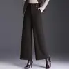Calça Elegante de Mistura de Lã Wide Leg Feminina Outono Inverno 2026 Nova Calça Cropped Grossa de Cintura Alta com Design de Botão Versátil Calça Casual