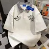 Camiseta de Manga Corta de Algodón Puro Divertida con Diseño de Dibujos Animados para Pareja para Mujer, Top de Estilo Perezoso con Solapa y Patchwork de Cuadros para Hombre