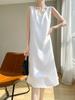 Vestido de seda de longitud media para mujer de primavera y verano, color sólido, acetato de alta calidad satinado, combinable, tirantes anchos, cuello en V francés