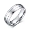 Anillo sencillo de acero inoxidable de 6 mm de ancho, diseño de doble ranura, anillo de pareja de acero de titanio, anillo de compromiso, boda, anillo de circón