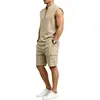 Amazon Transfronterizo Estilo Americano Verano Lino Transpirable Hombres Holgado Outdoor Shorts de Trabajo Traje Casual de Moda de Manga Corta