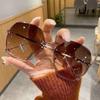 Libro Rojo Gafas de Sol de Moda Nueva Sin Montura Adorno Irregular Lentes de Película Degradada Gafas Populares en Internet Gafas de Sol Decorativas para Mujer