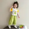 Conjunto de Calças Longas para Meninas Verão 2026 Novo Estilo Roupa de Verão Manga Curta Ultra-Moderna Calças Finas Infantis