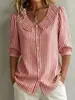 Camisa de mujer de lino a rayas de diseño de verano transfronterizo europeo y americano, nicho, para ir al trabajo, nueva, holgada, de manga corta