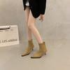 Botas Femininas de Camurça Bico Fino Plissadas com Salto Bloco, Novo Estilo Outono e Inverno 2025, Botas Longas de Salto Agulha Dupla Utilização Destacáveis, Botas de Cano Curto de Salto Alto