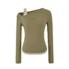 Camiseta Genuina de Dos Piezas Off-the-Shoulder de Manga Larga para Mujer, Capa Interior de Otoño, Corte Ajustado, Diseño que Favorece la Figura, Puro Deseo, Top Sexy de Capa Base
