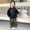 Casaco Jaqueta de Couro para Meninas, Estilo Primavera e Outono, Moda Coreana para Crianças, Tops Estilosos para Menininhas, Roupas Infantis, Roupa de Primavera para Crianças Pequenas