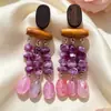Brincos de Tarraxa Roxo Romântico da Idade Média Femininos Brincos Geométricos de Alta Qualidade 2025 Novos Brincos Elegantes com Flor Francesa para Mulheres
